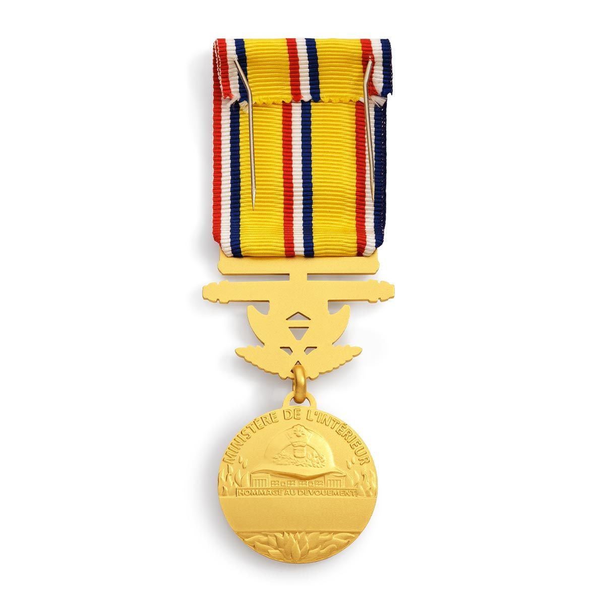 Médaille des Sapeurs Pompiers 40 ans en bronze doré - Échelon Grand Or revers