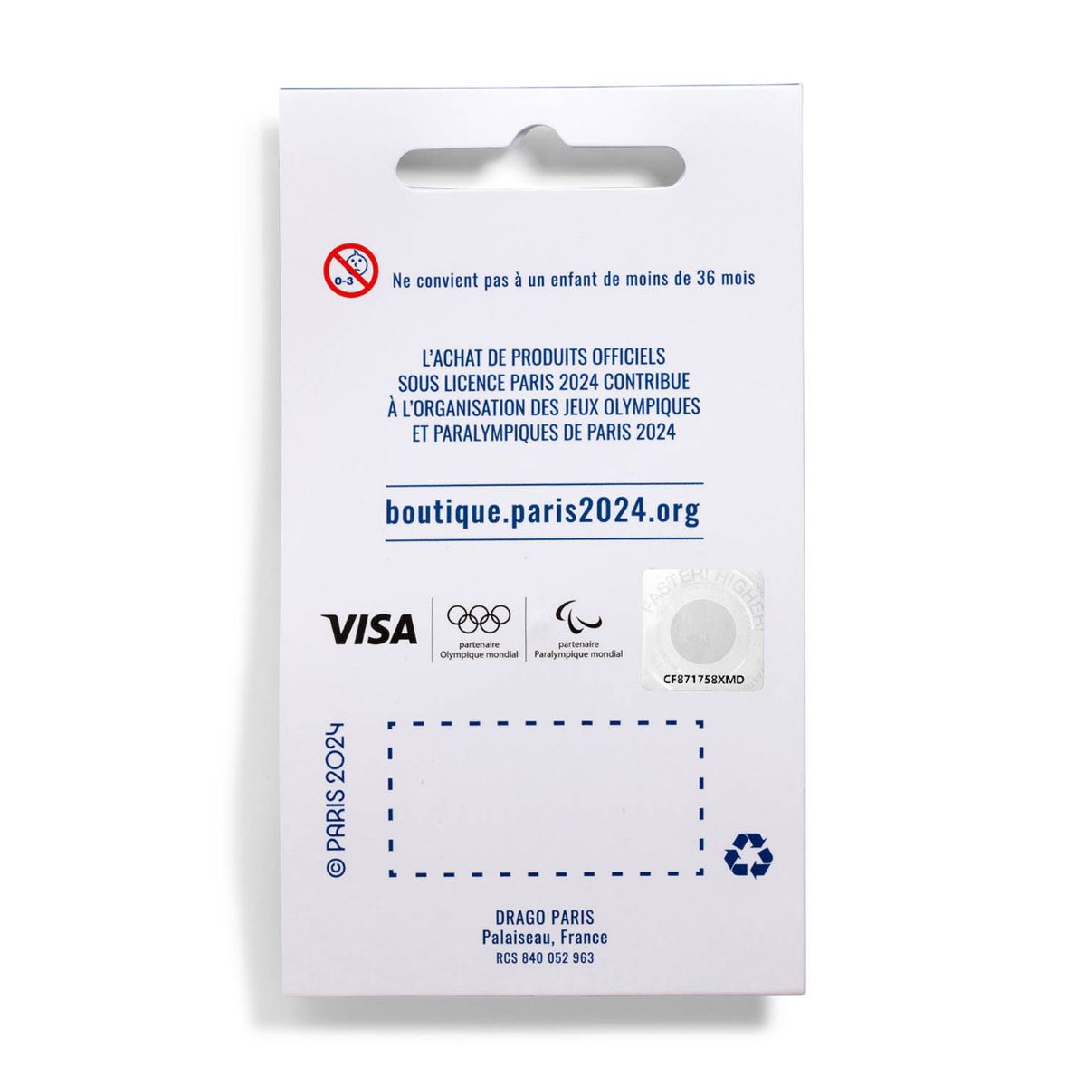 Pin's JO 2024 - Porte voix fond bleu / blanc revers