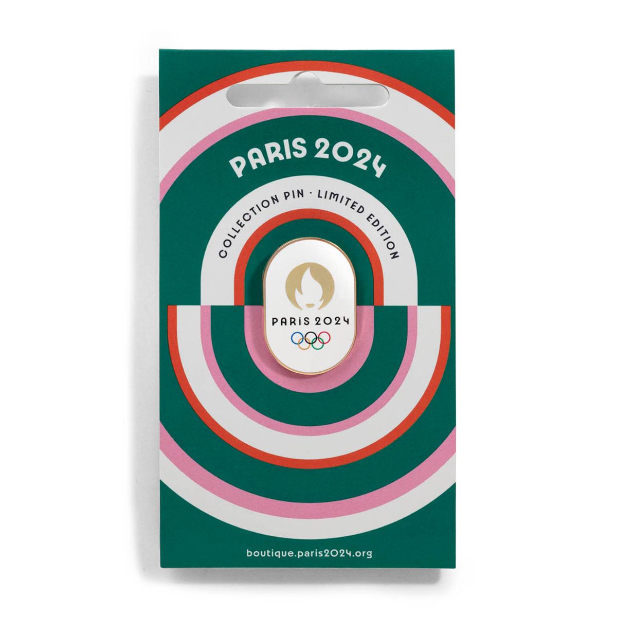 Pin's JO 2024 - Emblème capsule - Cartonnette Édition Limitée verte en Zamack face