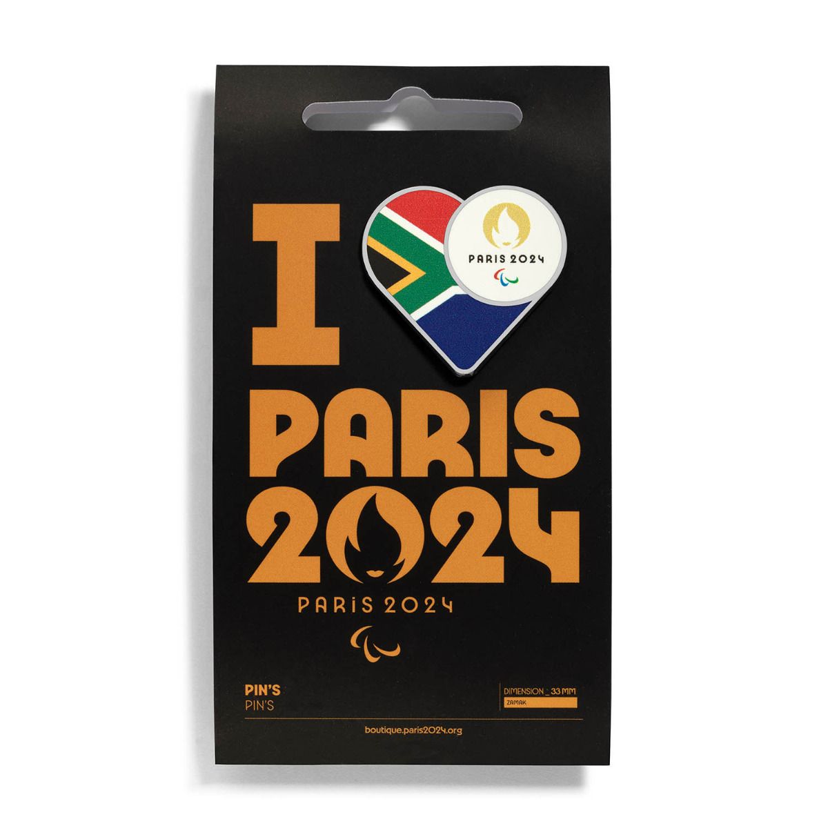 Pin's Para 2024 - Drapeau Afrique du Sud en Zamack face